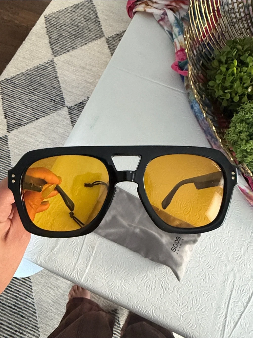 SOJOS Men's Black Frame Sunglasses with Amber Lenses
